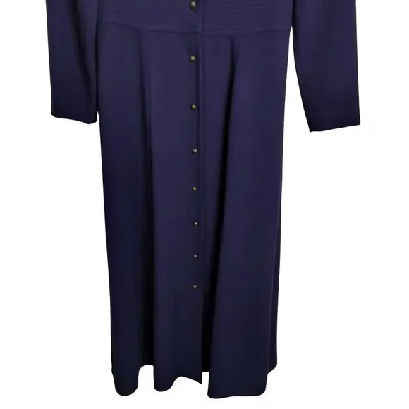 5066)Vtg David Warren Old Money Navy Button Up Size 8 Long Sleeve Maxi Dress - Picture 3 of 10